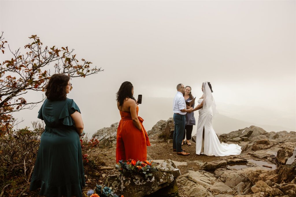 moody, foggy mountain elopement ceremony in shenandoah national park
