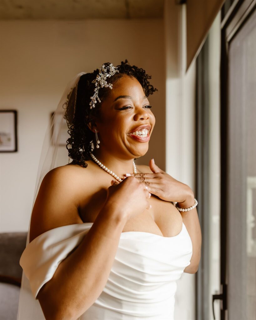 joyful bride getting ready