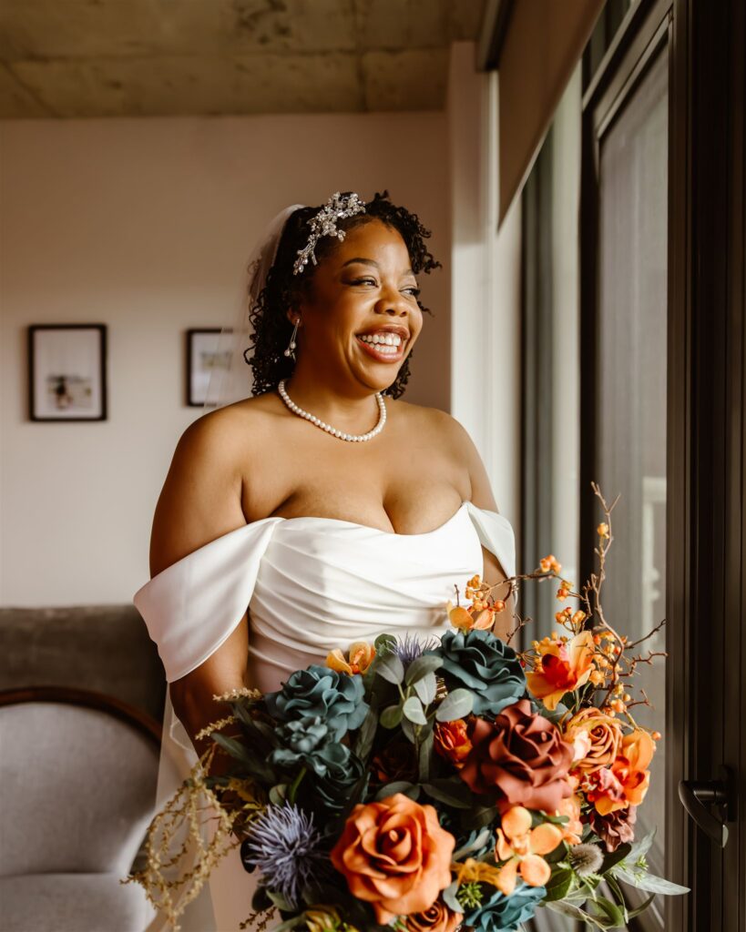 joyful bride getting ready
