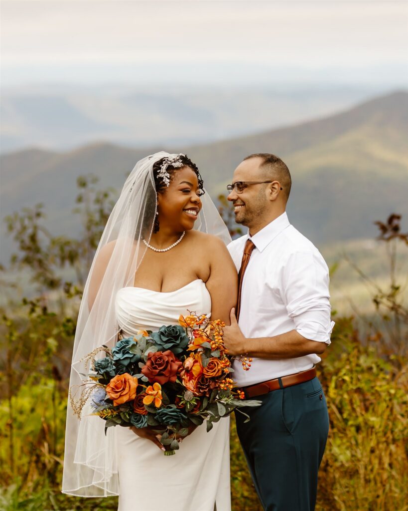 elopement couple enjoying the mountains in shenandoah national park during their two day elopement adventure