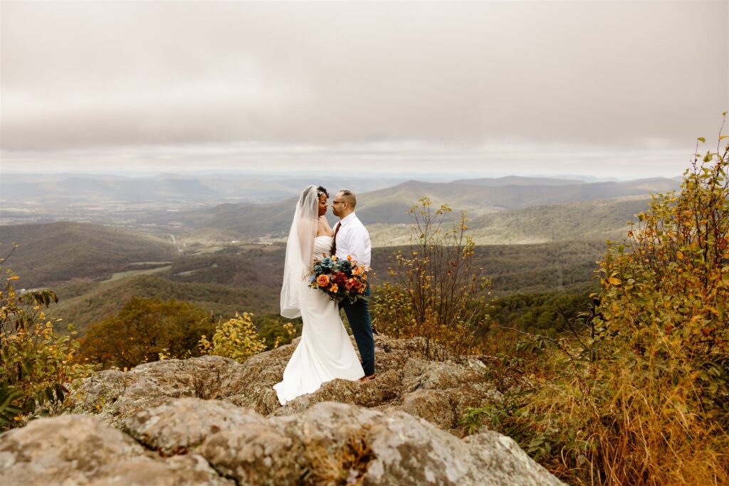 elopement couple enjoying the mountains in shenandoah national park during their two day elopement adventure
