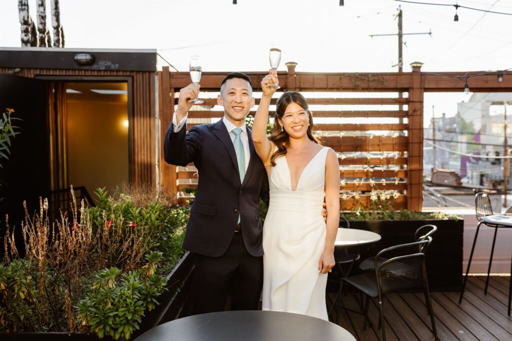 elopement couple making a speech during their small restaurant wedding reception in Gravitas, DC