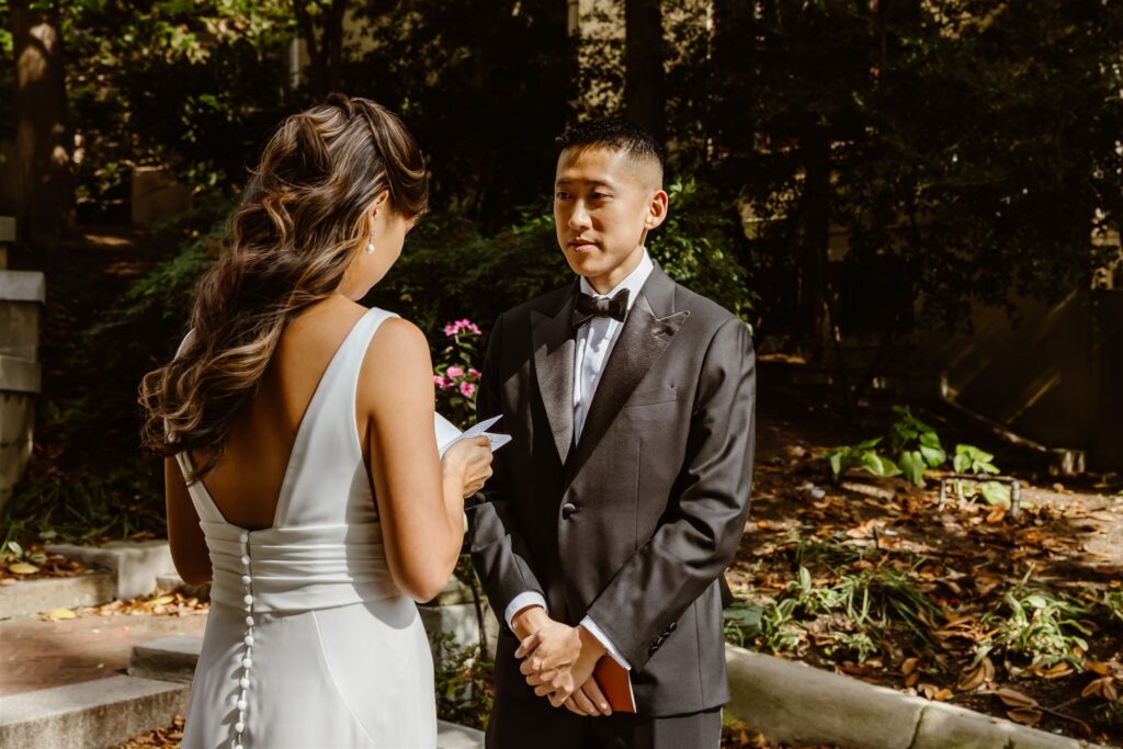 candid elopement ceremony moments on the spanish steps in washington dc
