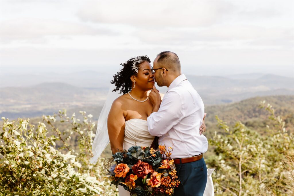 elopement couple kissing during their shenandoah national park elopement