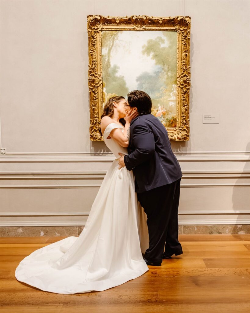 candid national gallery of art elopement ceremony in front of paintings