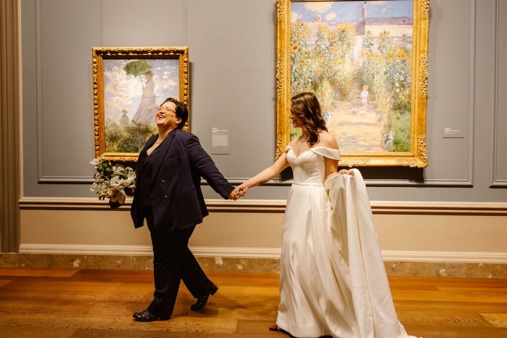 the wedding couple during their national gallery of art elopement