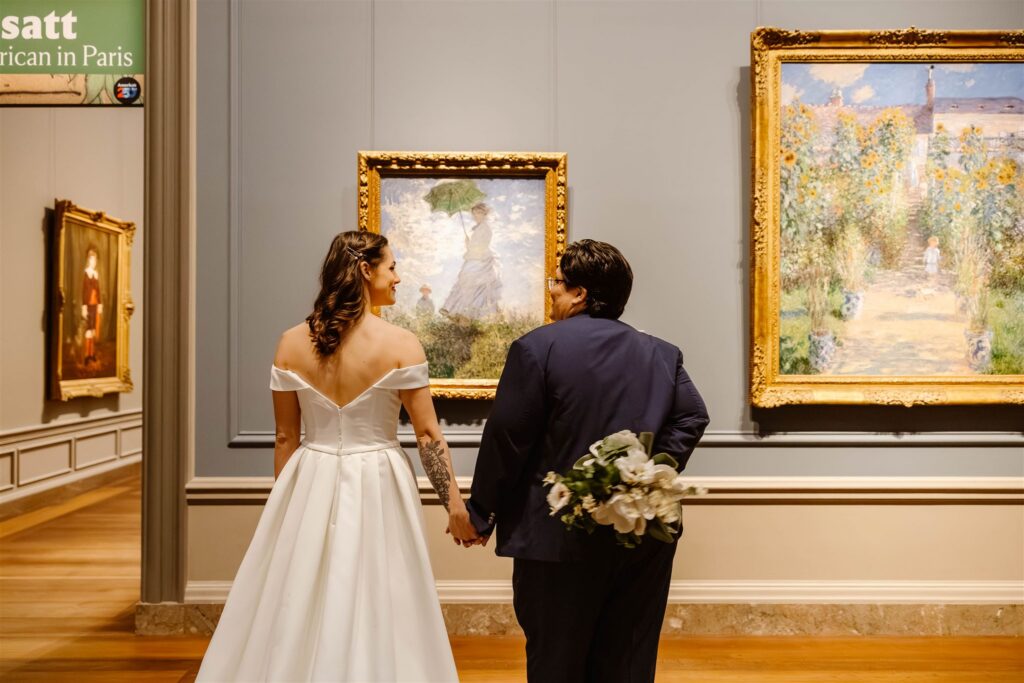 the wedding couple during their national gallery of art elopement