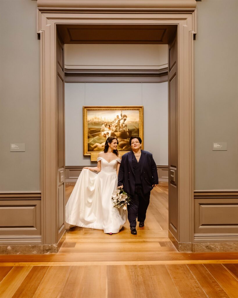 the wedding couple during their national gallery of art elopement