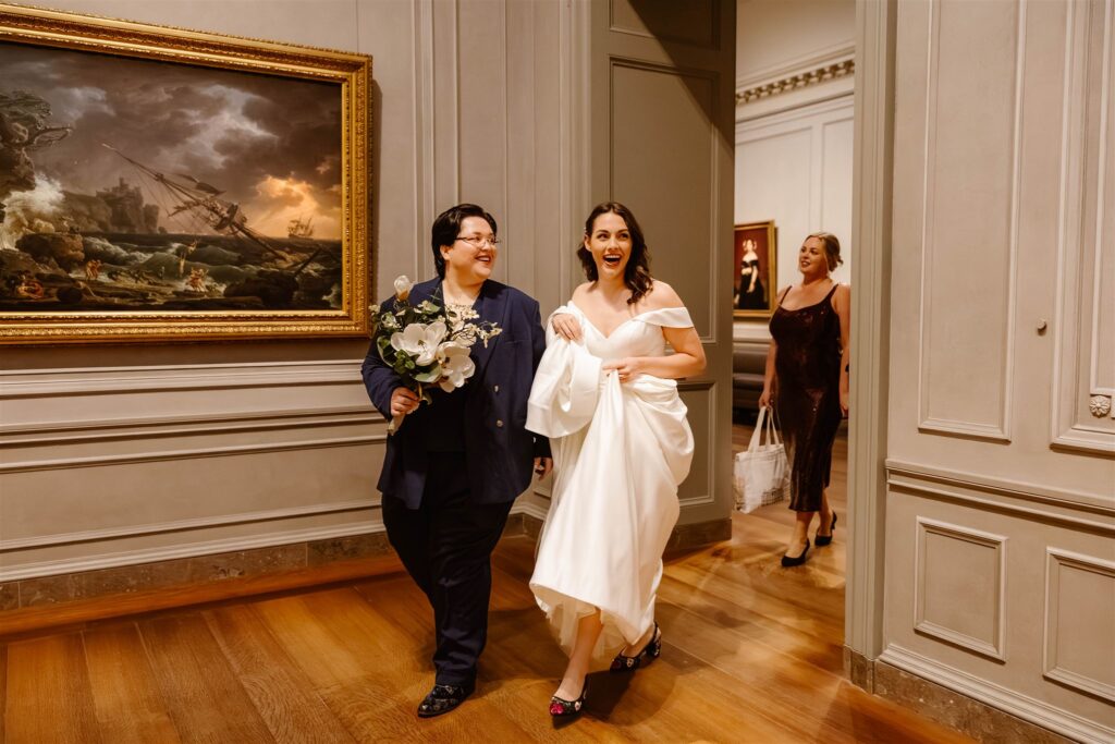 the wedding couple during their national gallery of art elopement
