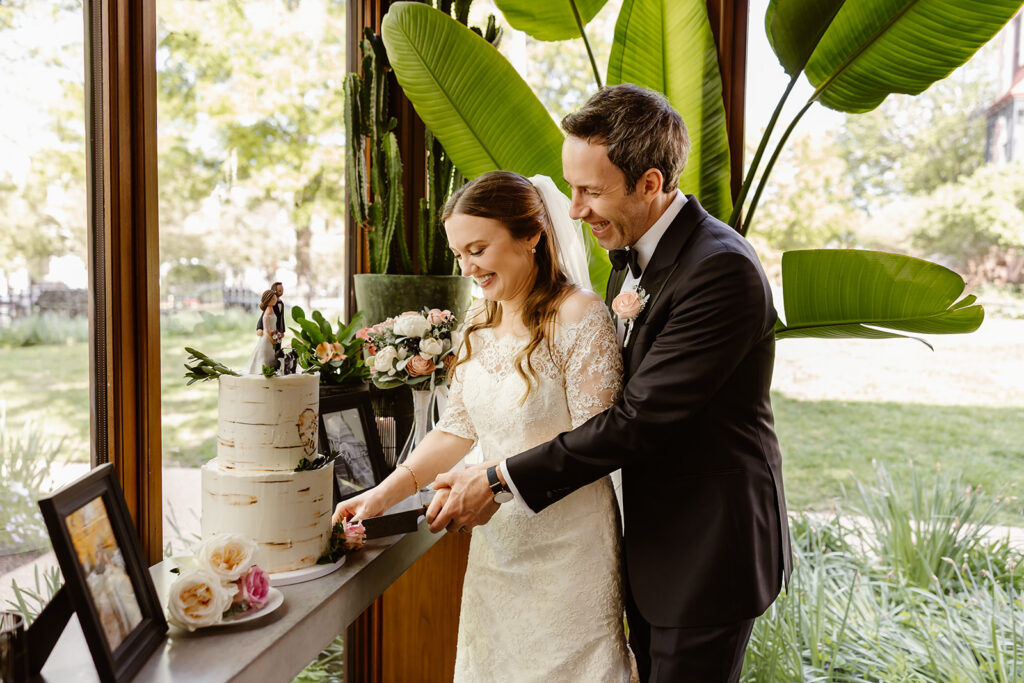 elopement couple cutting cake during their dc microwedding reception